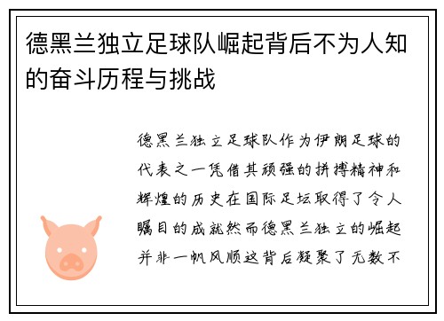 德黑兰独立足球队崛起背后不为人知的奋斗历程与挑战